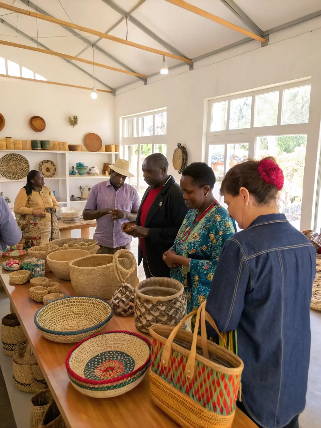 A photograph capturing participants actively engaged in a traditional craft workshop, showcasing the hands-on learning experience and the creation of cultural artifacts.
