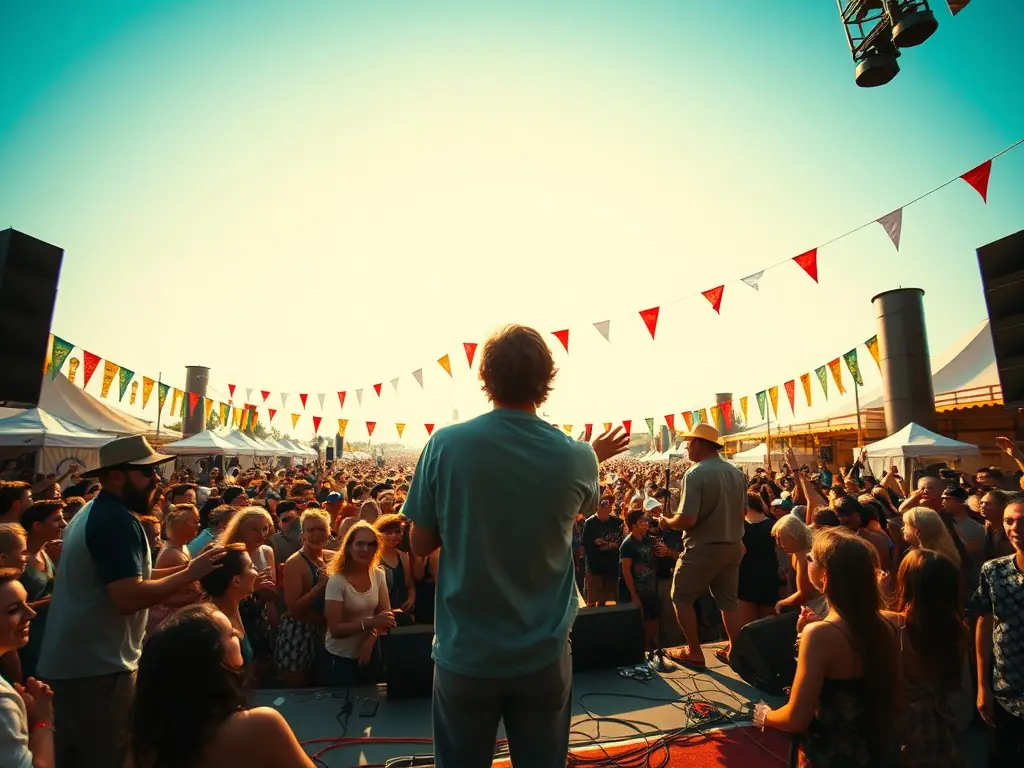 A dynamic image of a local festival featuring traditional music and dance performances, with community members of all ages participating and enjoying the festivities. The scene captures the vibrant energy and cultural pride of the region.
