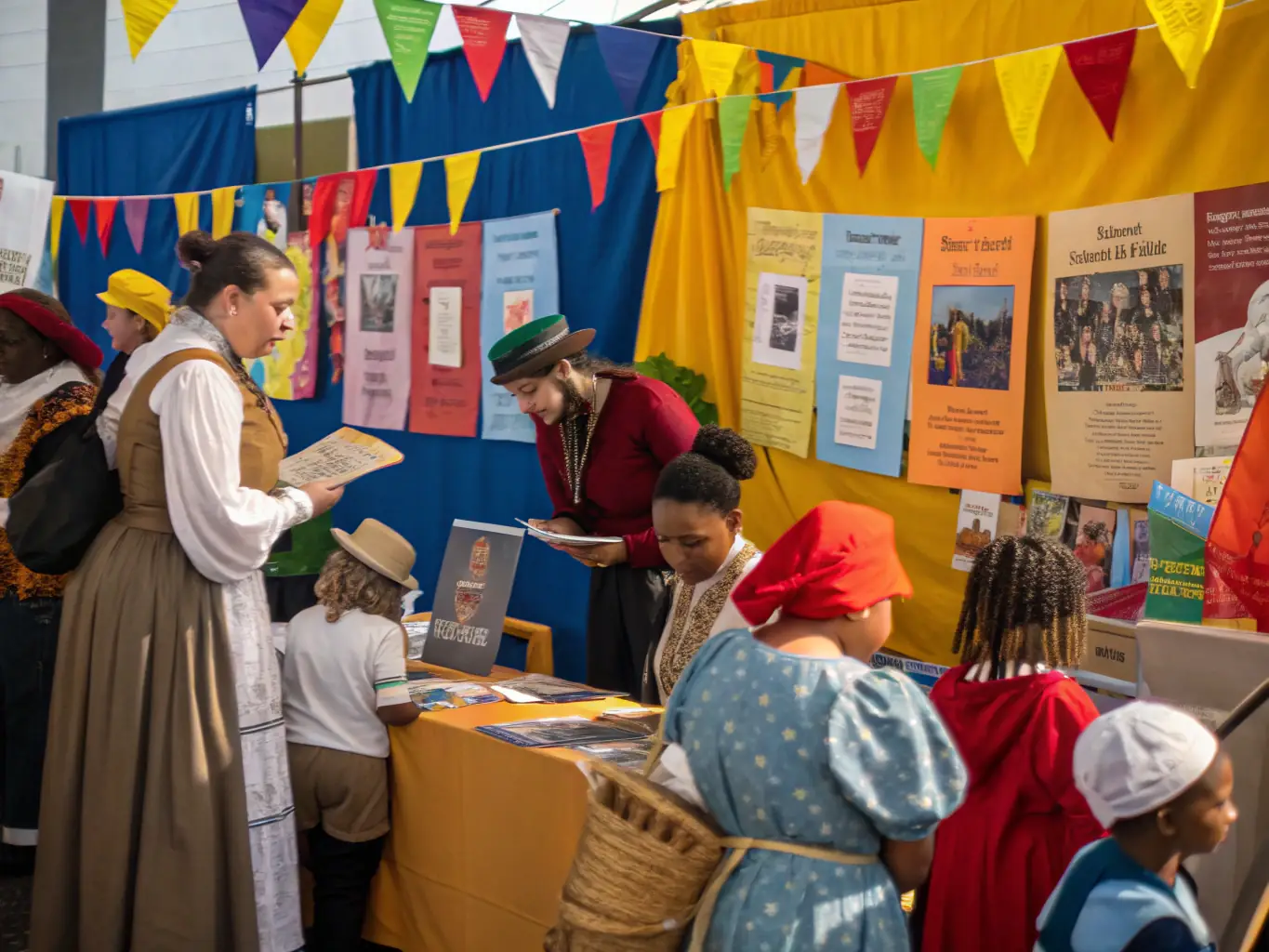 A photograph capturing a group of diverse community members participating in a historical reenactment event organized by ASS CULTUREL PAYS BENEVENT, showcasing their engagement with local history and culture.