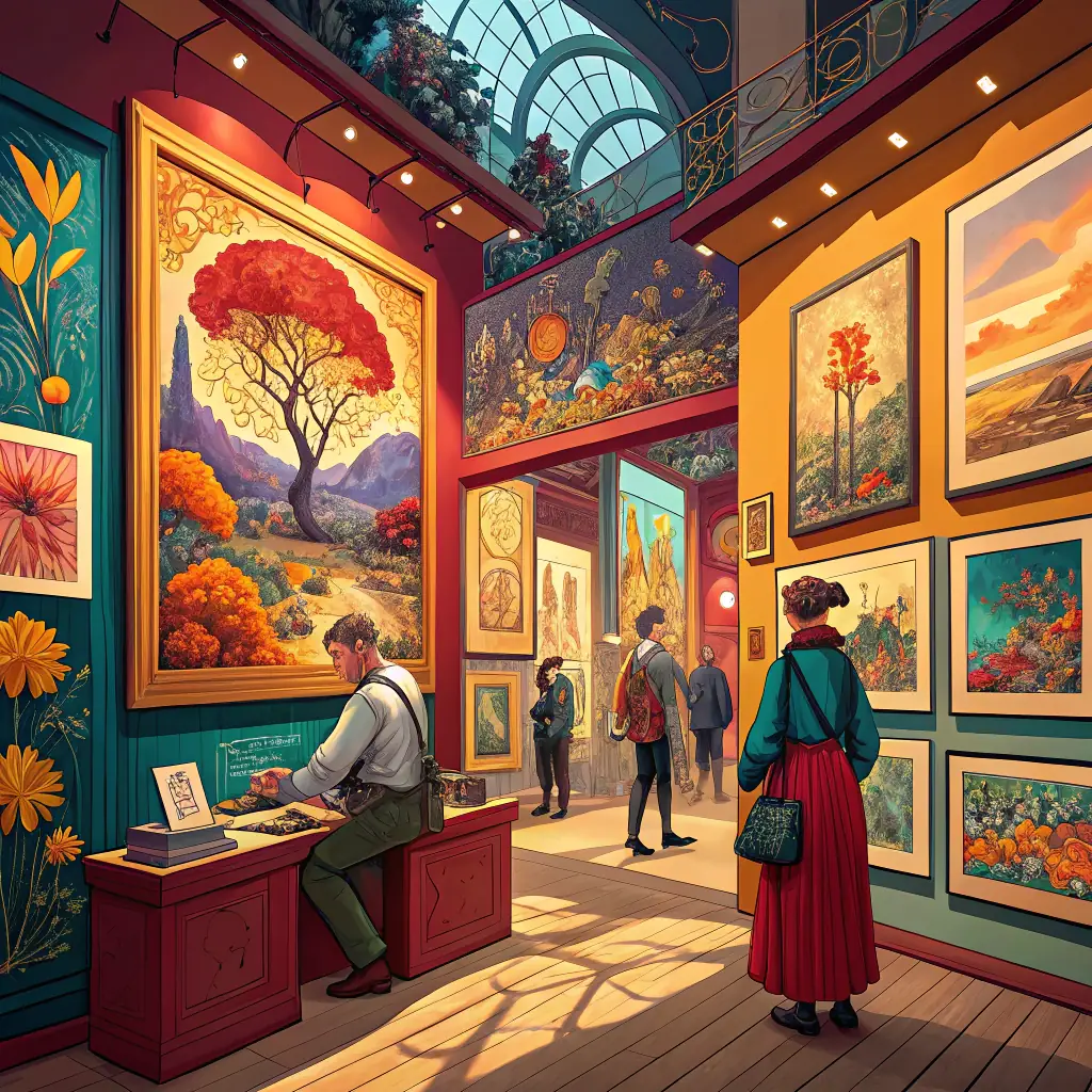 A diverse collection of artwork created by independent artists, showcasing various styles and mediums.
